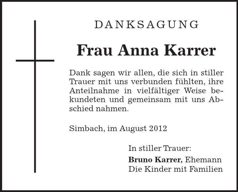 Traueranzeige Anna Karrer