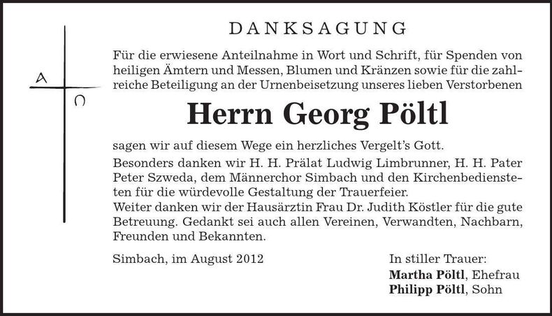 Traueranzeige Georg Pöltl