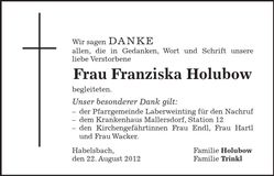 Traueranzeige Franziska Holubow