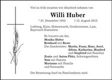 Traueranzeige Willi Huber