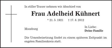 Traueranzeige Adelheid Kühnert