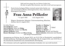 Traueranzeige Anna Pellkofer