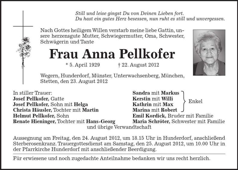 Traueranzeige Anna Pellkofer