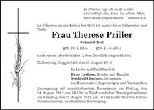 Traueranzeige Therese Priller