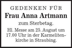 Traueranzeige Anna Artmann