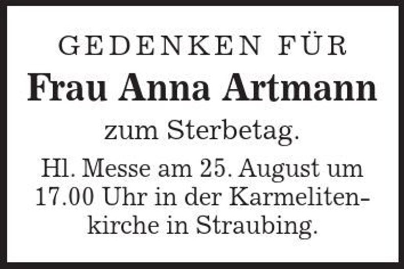 Traueranzeige Anna Artmann