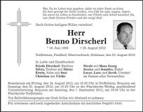 Traueranzeige Benno Dirscherl