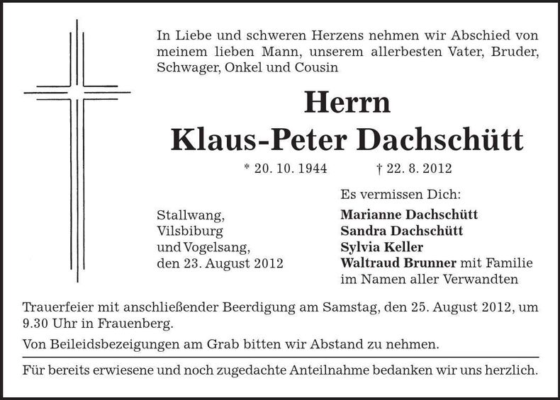 Traueranzeige Klaus-Peter Dachschütt
