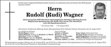 Traueranzeige Rudolf (Rudi) Wagner
