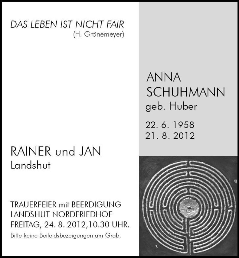 Traueranzeige Anna Schuhmann
