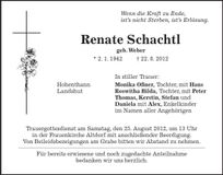 Traueranzeige Renate Schachtl