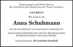 Traueranzeige Anna Schuhmann