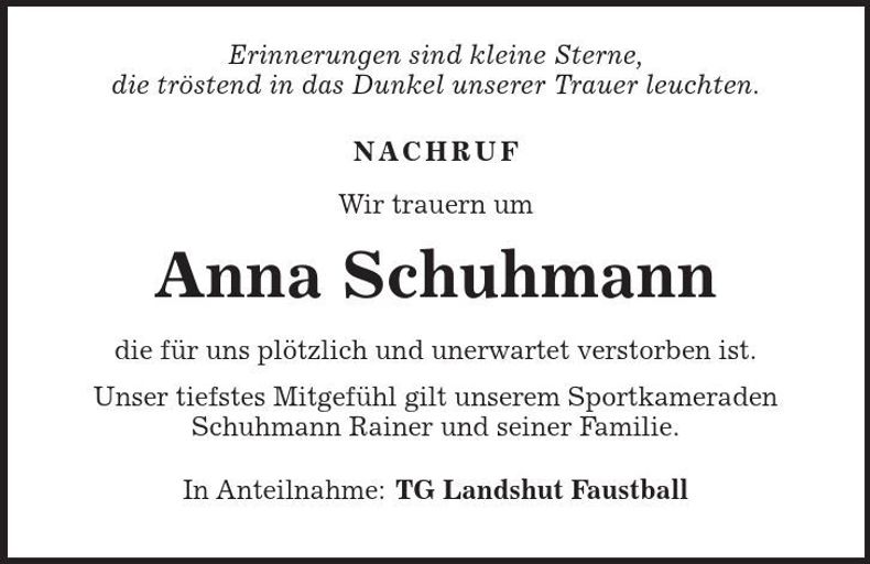 Traueranzeige Anna Schuhmann