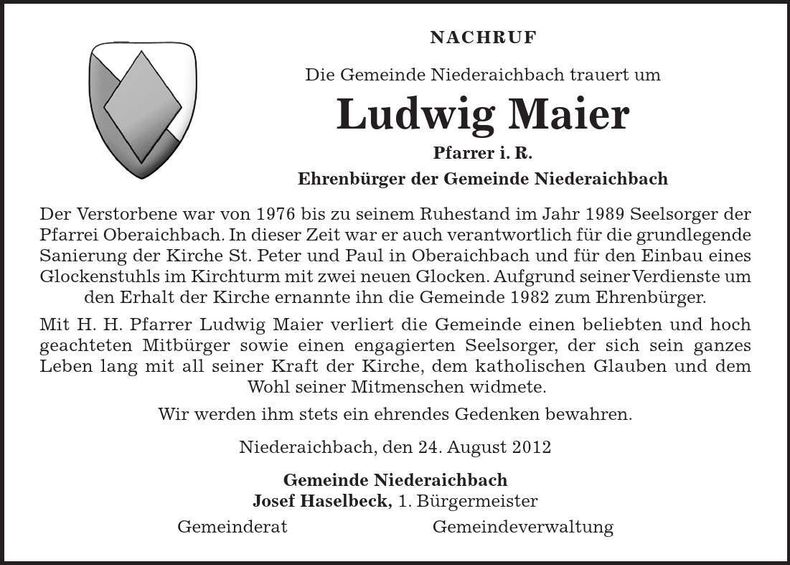 Traueranzeige Ludwig Maier