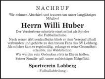 Traueranzeige Willi Huber