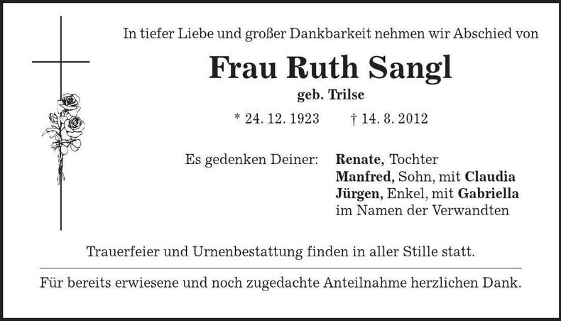 Traueranzeige Ruth Sangl