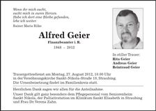 Traueranzeige Alfred Geier