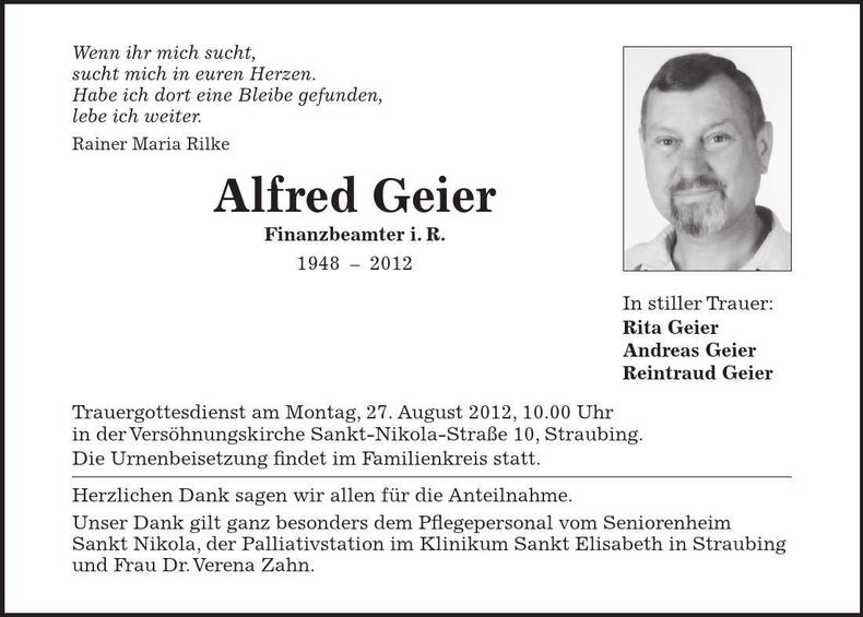 Traueranzeige Alfred Geier