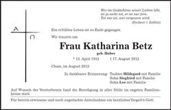 Traueranzeige Katharina Betz
