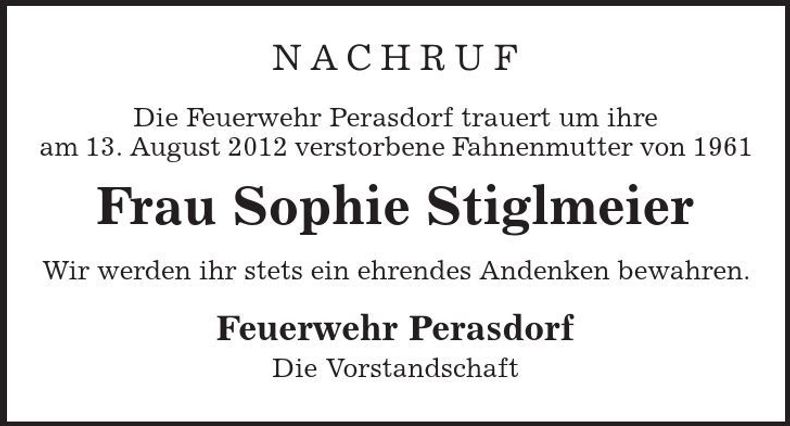 Traueranzeige Sophie Stiglmeier
