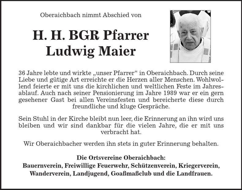 Traueranzeige Maier Ludwig