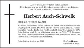 Traueranzeige Herbert Auch-Schwelk