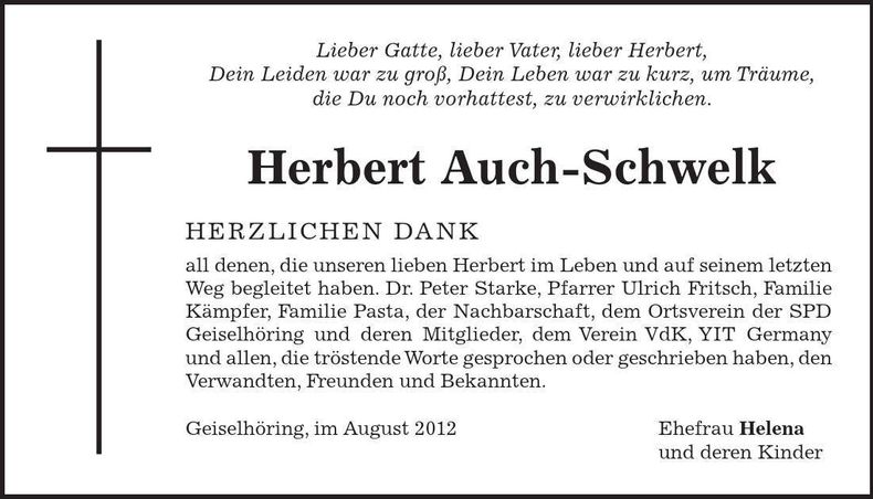 Traueranzeige Herbert Auch-Schwelk