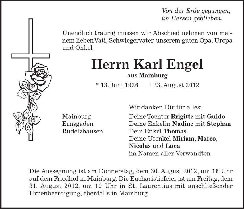 Traueranzeige Karl Engel
