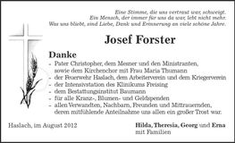 Traueranzeige Josef Forster