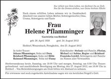 Traueranzeige Helene Pflamminger