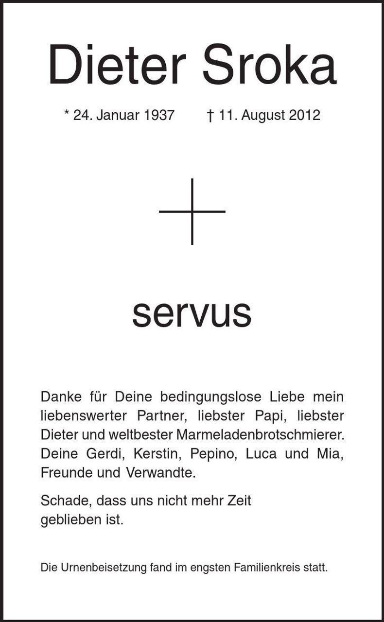 Traueranzeige Dieter Sroka