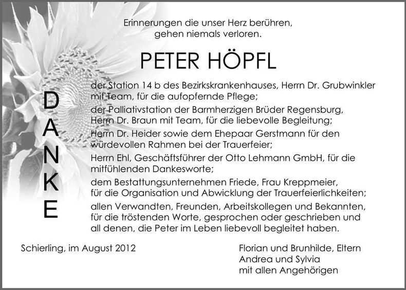 Traueranzeige Peter Höpfl