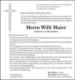 Traueranzeige Willi Maier
