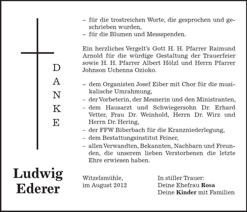 Traueranzeige Ludwig Ederer