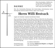 Traueranzeige Willi Brotsack