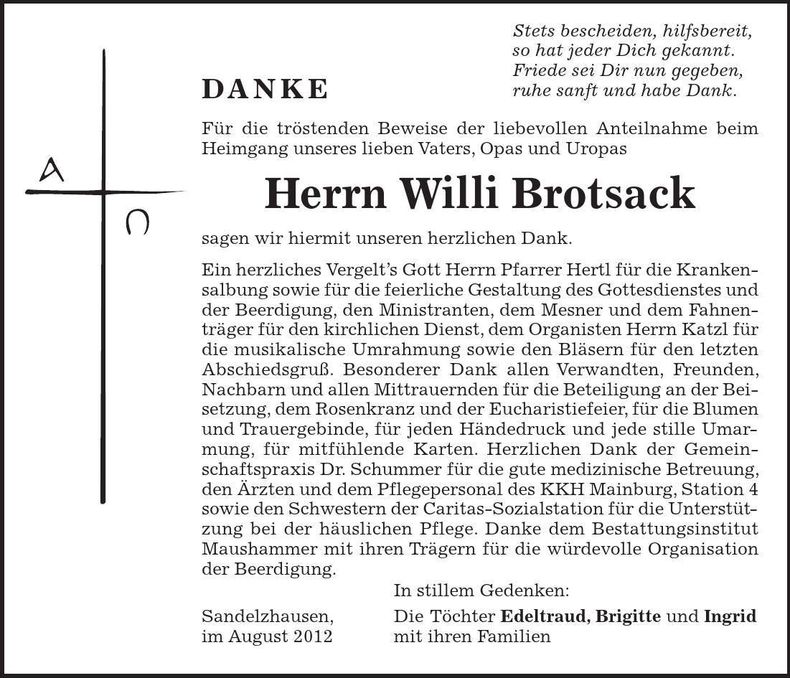Traueranzeige Willi Brotsack