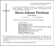 Traueranzeige Johann Vitzthum