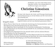Traueranzeige Christine Linseisen