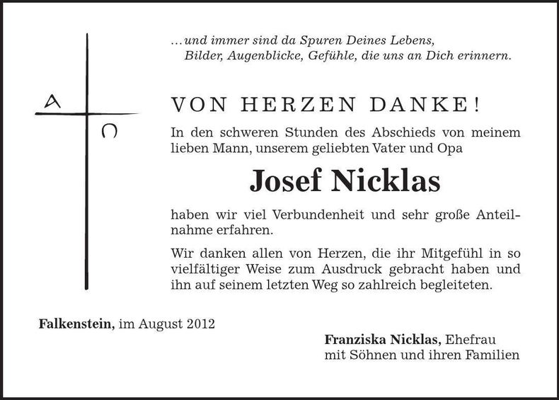 Traueranzeige Josef Nicklas