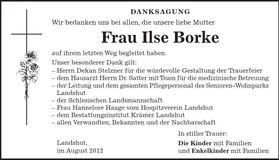 Traueranzeige Ilse Borke