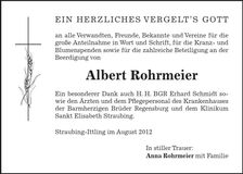 Traueranzeige Albert Rohrmeier