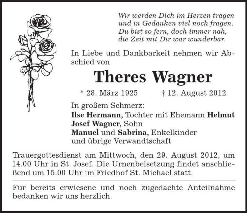Traueranzeige Theres Wagner