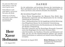 Traueranzeige Xaver Hofmann