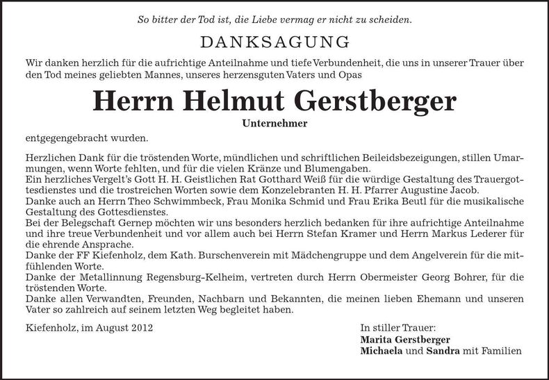 Traueranzeige Helmut Gerstberger