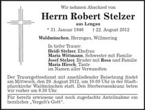 Traueranzeige Robert Stelzer