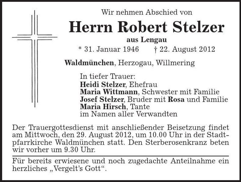 Traueranzeige Robert Stelzer