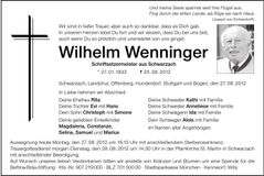 Traueranzeige Wilhelm Wenninger