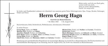 Traueranzeige Georg Hagn