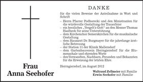 Traueranzeige Anna Seehofer