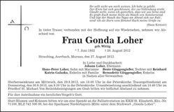 Traueranzeige Gonda Loher
